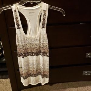 Racerback tank with silver and lace embellishments